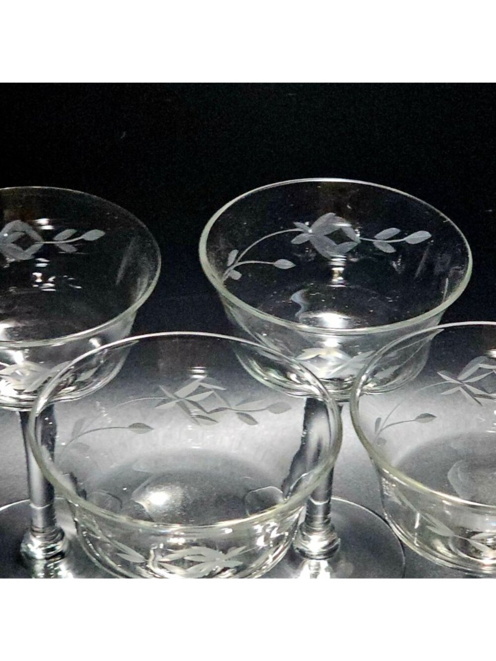 4 Deco Rose Champagne Coupe 5.5" glasses etched cocktail romantic elegance - Picture 3 of 7